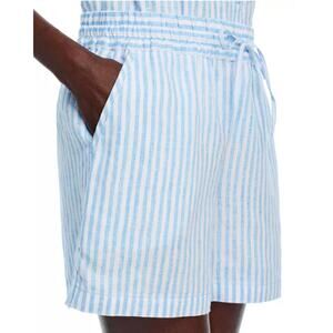 Tommy Bahama Size M Blue White Stripe Ocean Surf High Rise 100% Linen Shorts